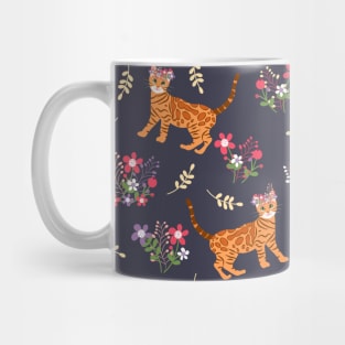 Cute Bengal Cat and Flowers Mug